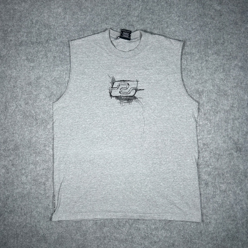 Billabong Muscle Tank Top Mens Large Gray Sketch Logo Surf Skate Y2K Casual RARE